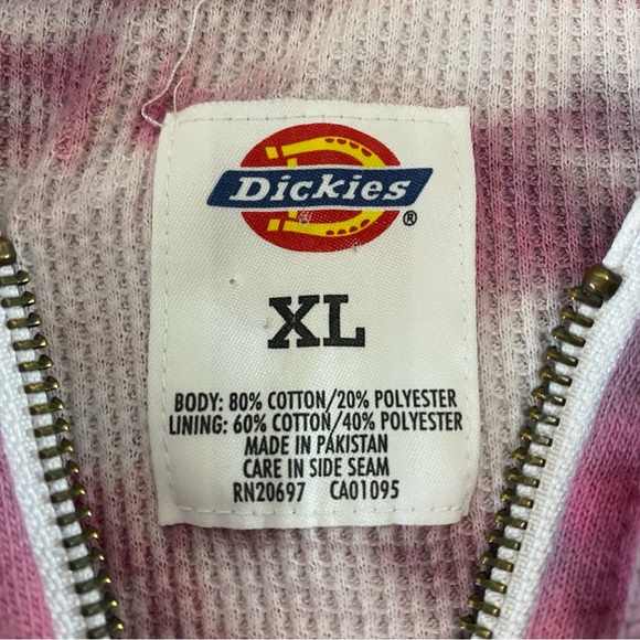 Womens PINK Tie Die Dickies Zip Up Hoodie Heavyweight Embroidered Patch Size XL - Picture 4 of 9